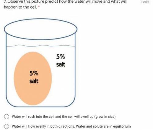Observe this picture predict how the water will move and what will happen to the cell.