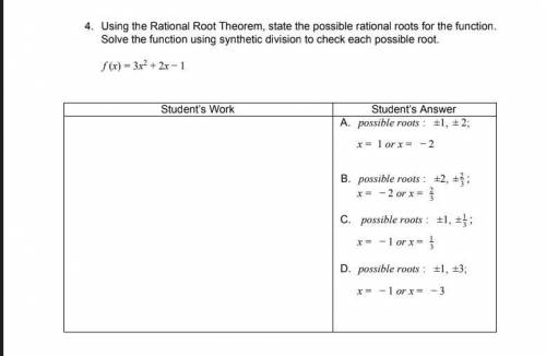 PLEASE HELP ASAP!!!

Using the Rational Root Theorem, state the possible rational roots for the fu