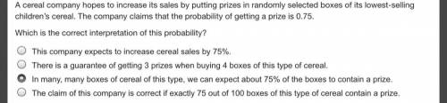 15 POINTS!!!A cereal company hopes to increase its sales by putting prizes in randomly selected box