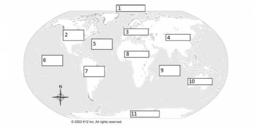 1. On the map below, label the seven continents and four oceans in the boxes provided, or write eac
