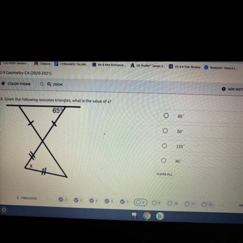 Given the following isosceles triangles, what is the value of x?