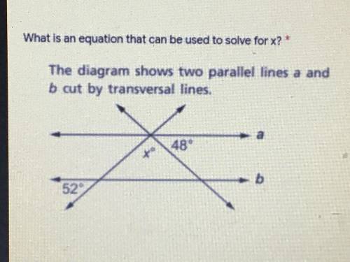 The diagram shows two parallel lines a and b cut by transversal lines