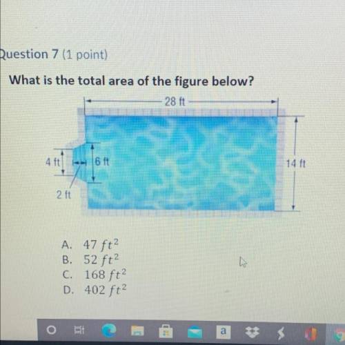 HELP ILL GIVE YOU 50 POINTS IF SOMEONE HELPS ME What is the total area of the figure below?

28 ft