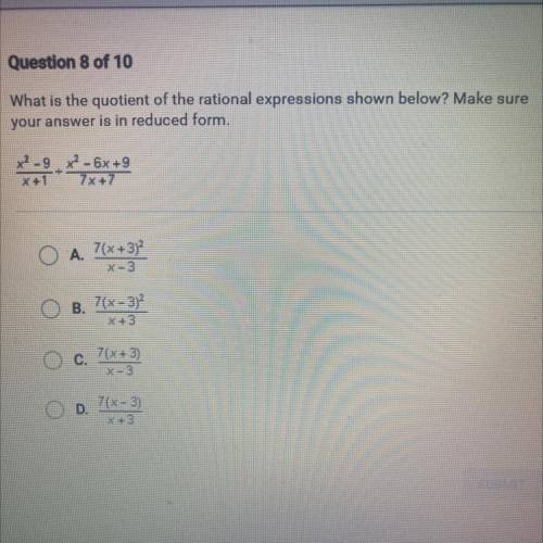 What is the quotient of the rational expressions shown below? Make sure

your answer is in reduced