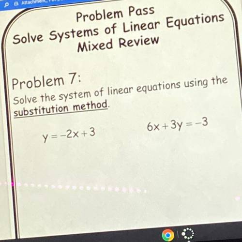 Solve the system of linear equations using the

substitution method.
y=-2x + 3
6x + 3y = -3