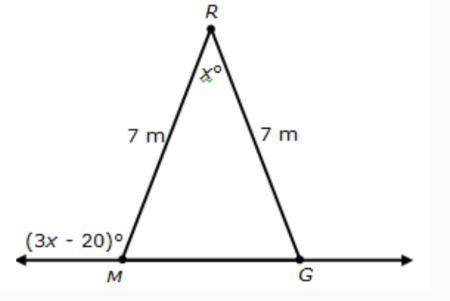 PLEASE HELP

Isosceles triangle RMG is shown. What is the value of x?
A. x = 10
B. x = 44
C. x = 5