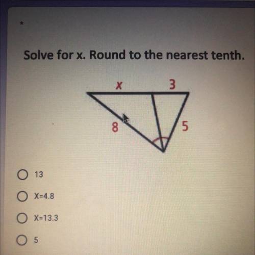 Solve for x. Round to the nearest tenth.
Please help!!!