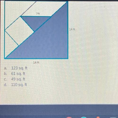 Find the area of the shaded region to the nearest square unit. The base and height of the smaller s