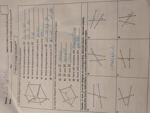 Unit 3 homework 1 parallel lines and transversals