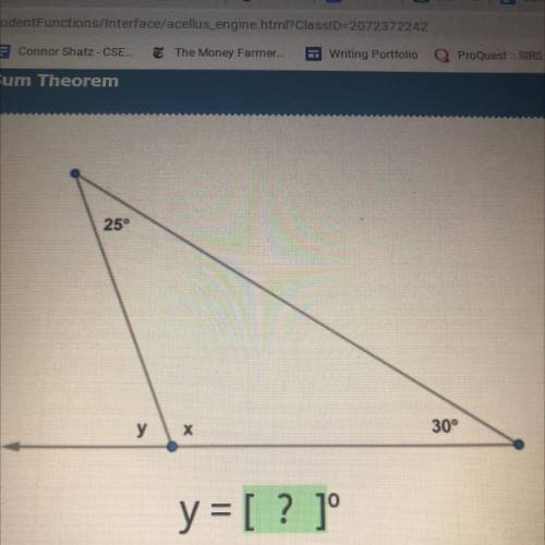 Angle sum theorem. y=? Degrees