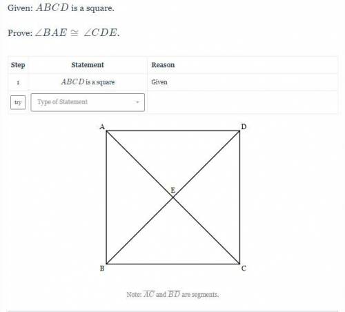 Given: ABCD is a square.Prove: ∠BAE≅∠CDE.