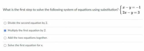 What is the first step to solve the following system of equations using substitution?
