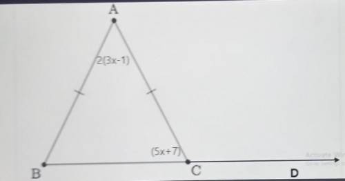 Find the measure of angle ACD and angle ABC.

options: ACDA. 130.5B. 59.5C. 52.2D. 10.6options: A
