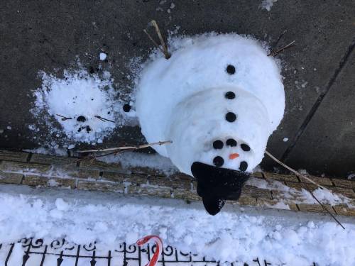 Rate my snowman pleaseee :) turn the photo upside down