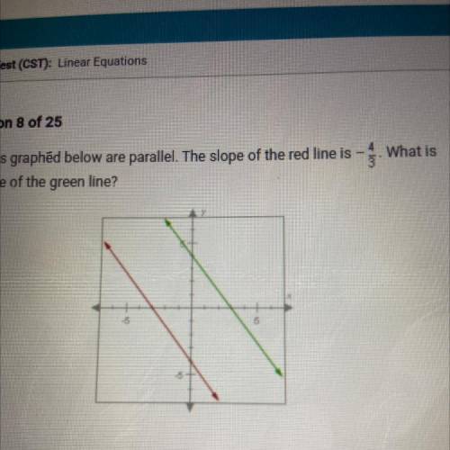 Question 8 of 25

The lines graphéd below are parallel. The slope of the red line is-What is
the s