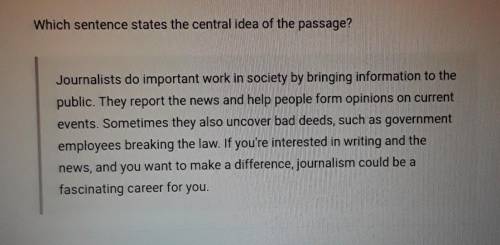 Which sentence states the central idea of the passage? Journalists do important work in society by