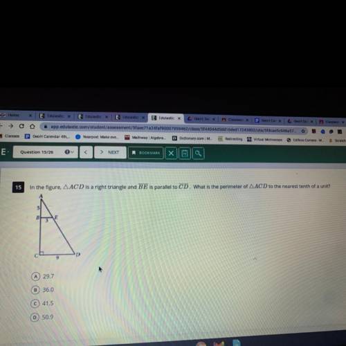 In the figure, ACD is a right triangle and BE is parallel to CD. What is the perimeter of ACD to th