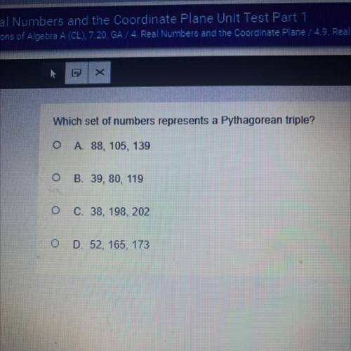Which set of numbers represents a Pythagorean triple?