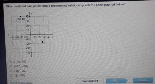 Which ordered pair would form a proportional relationship with the point graphed below? 40 (-20,40)