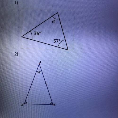 Find the unknown angles marked in the following triangles
