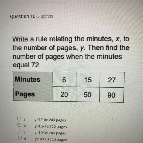 Write a rule relating to the minutes, x, to the number of pages, y. Then find the number of pages w