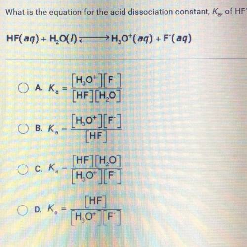 What is the equation for the acid dissociation constant, Ka, of HF?