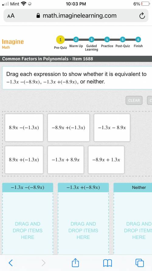 Drag each expression to show whether it is equivalent to −1.3−(−8.9) -1.3 x - -8.9 x , −1.3+(−8.9)