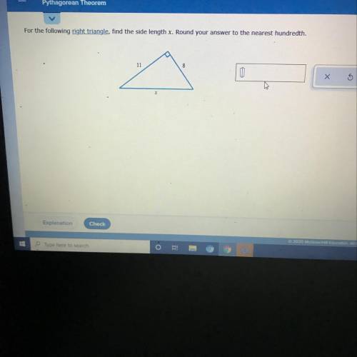 Help ME PLZ

For the following right triangle, find the side length x. Round your answer to the ne