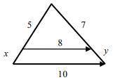 Find x and y, there is no given info, and the line that is 8 units long is not a midsegment, but it