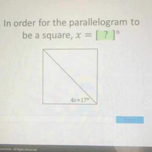 In order for the parallelogram to be a square x = ?