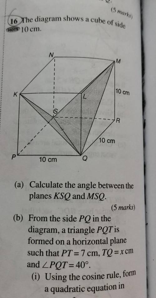 Calculate the angle between theplanes KSQ and MSQ.