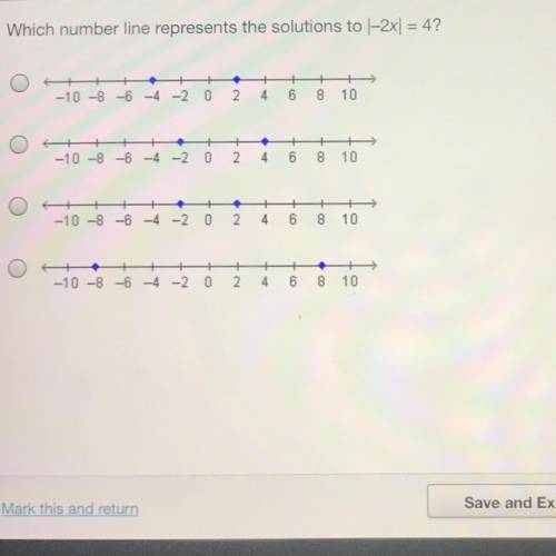 PLSSS HELP IM DESPERATE!!

Which number line represents the solutions to -2x| = 4?
O 2o 2 4 6 &