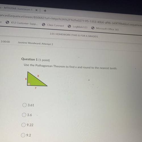 Use the Pythagorean Theorem to find x 
Round to the nearest tenth?