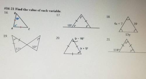 Find the value of each variable 16-21
