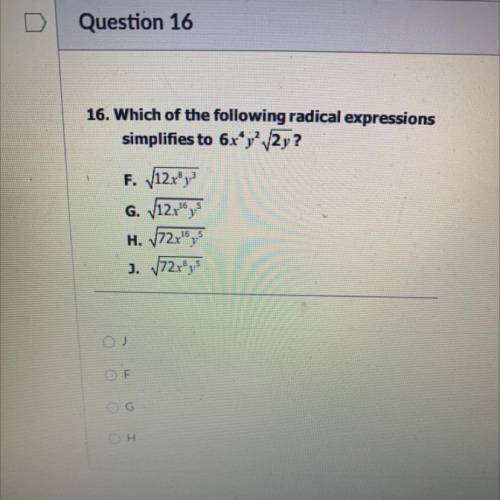 Which of the following radical expressions simplifies to 6x^4y^3√2y?
