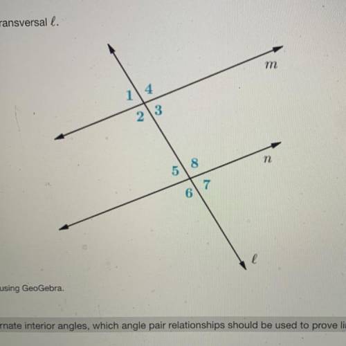 If angles 2 and 8 are alternate interior angles, which angle pair relationships should be used to p
