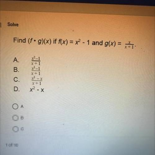 Find (fg)(x) if f(x) = x ^ 2 - 1 and g(x) = x/(x + 1)