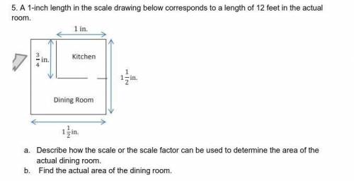 A 1-inch length in the scale drawing below corresponds to a length of 12 feet in the actual room.