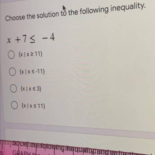 PLEASE HELP!!!
CHOOSE THE SOLUTION TO FOLLOWING INEQUALITY (in picture)
