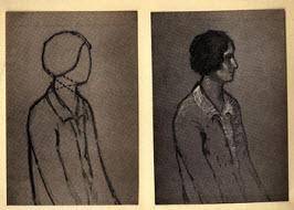 Two images of the same charcoal drawing are shown, but in different stages.

The artist used many