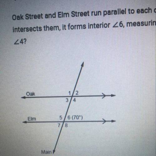 Help for brainliest

Oak Street and Elm Street run parallel to each other. When Main Street
inters