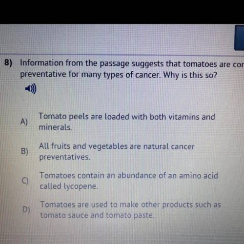 Information from the passage suggests that tomatoes are considered a

preventative for many types
