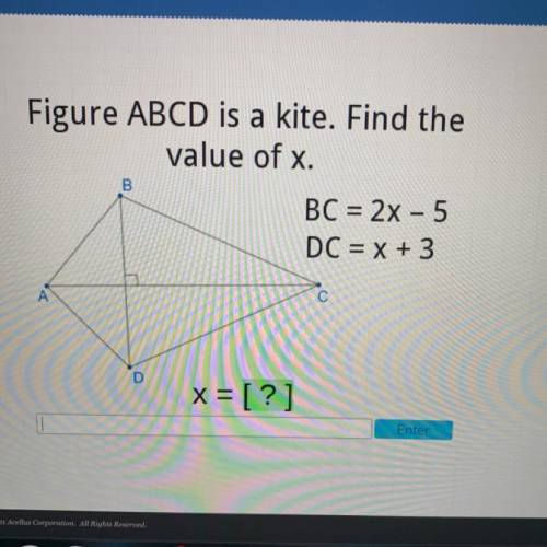 Figure ABCD is a kite. Find the
value of x.
