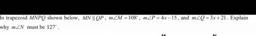In trapezoid MNPQ shown below, MN || QP , m
why m