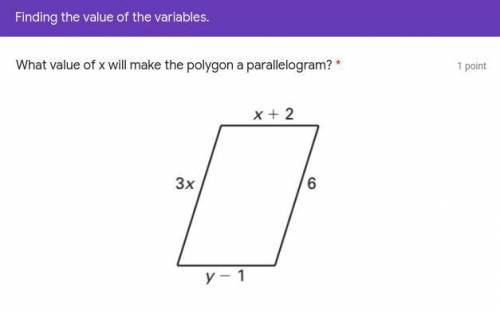 What value of x will make the polygon a parallelogram?