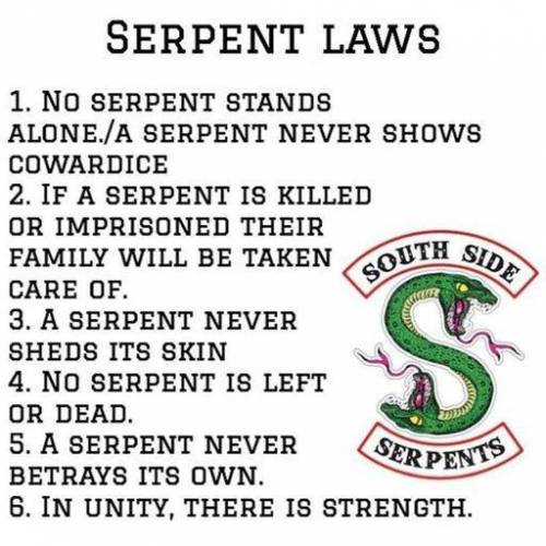 RIVERDALE SOUTH SIDE SERPENTS LAW
WHO WHATCHES RIVERDALE