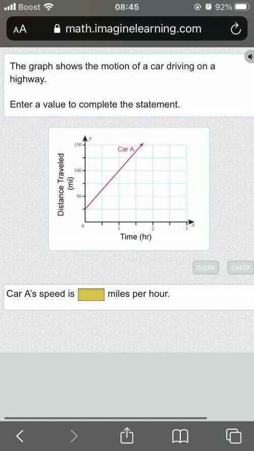The graph shows the motion of a car driving on a highway. Enter a value to complete the statement.