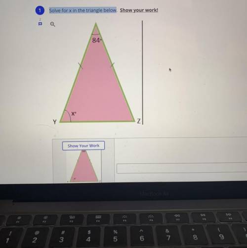 1
Solve for x in the triangle below. Show your work!
2
84
Xº
Y
N