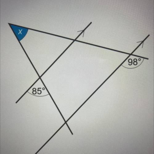 Work out the size of angle x.
98
85°