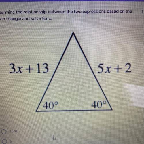 Determine the relationship between the two expressions based on the

given triangle and solve for
